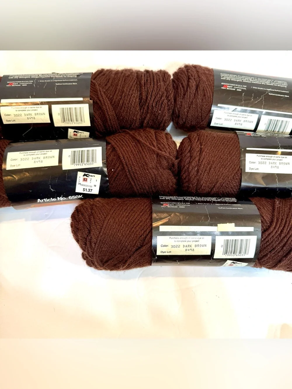 VTG Yarn 5 Skeins Lot DuPont WINTUK 100% Acrylic 3022 Dark Brown 8498